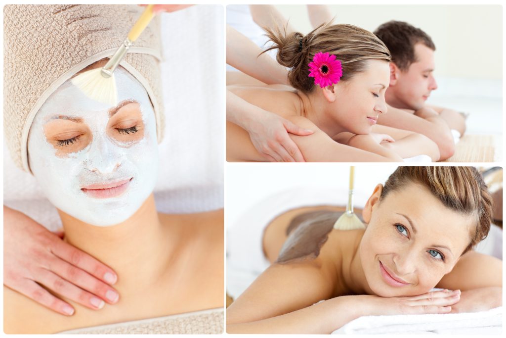 Collage of a cute couple relaxing